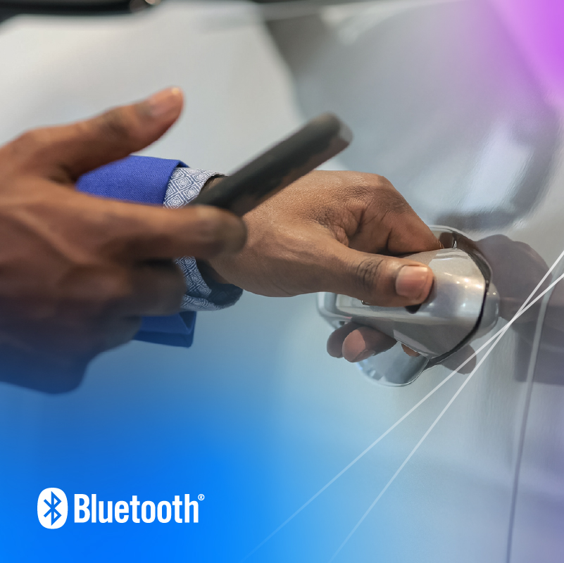 Stylishly unlocking a car door with a smartphone, showcasing modern technology and convenience.